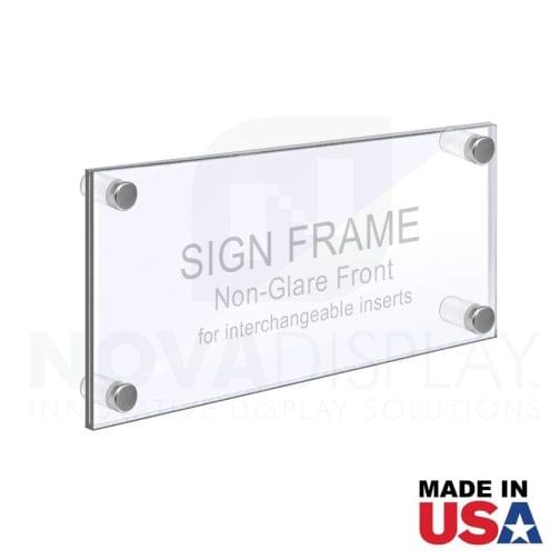 Wall Mounted Acrylic Sign Frame. Set of 1/8″ Clear & 1/8″ Non-Glare Acrylic Blanks with Laser-Cut Polished Edges