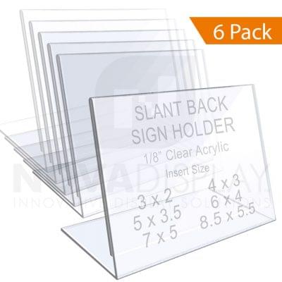 1/8″ Crystal Clear Acrylic Sign Holder / Slant Back Display Easel – Landscape Orientation