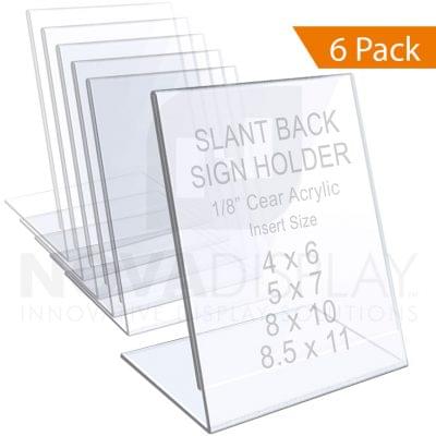 1/8″ Crystal Clear Acrylic Sign Holder / Slant Back Display Easel – Portrait Orientation