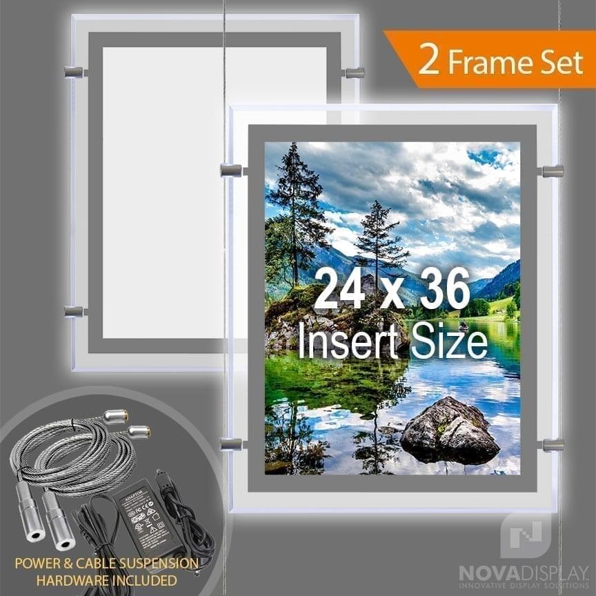 LP-2436P Glow-Edge LED Backlit Window Display with Cable Suspension Set / Insert Size 24" x 36"