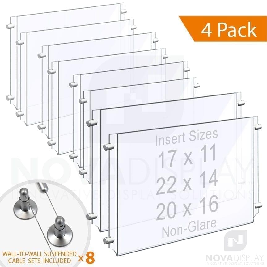 Wall-to-Wall Cable Suspended 1/8″ Non-Glare Acrylic Poster Holder / Landscape Format – Double Pocket