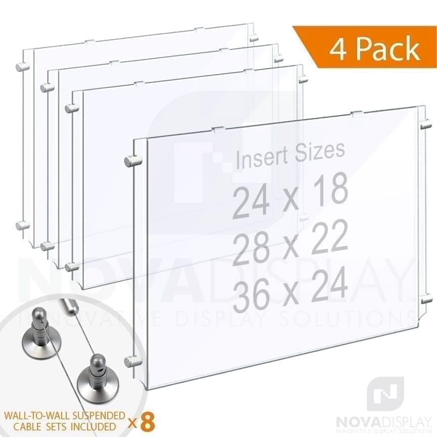 Wall-to-Wall Cable Suspended 1/8″ Clear Acrylic Poster Holder / Landscape Format – Single Pocket