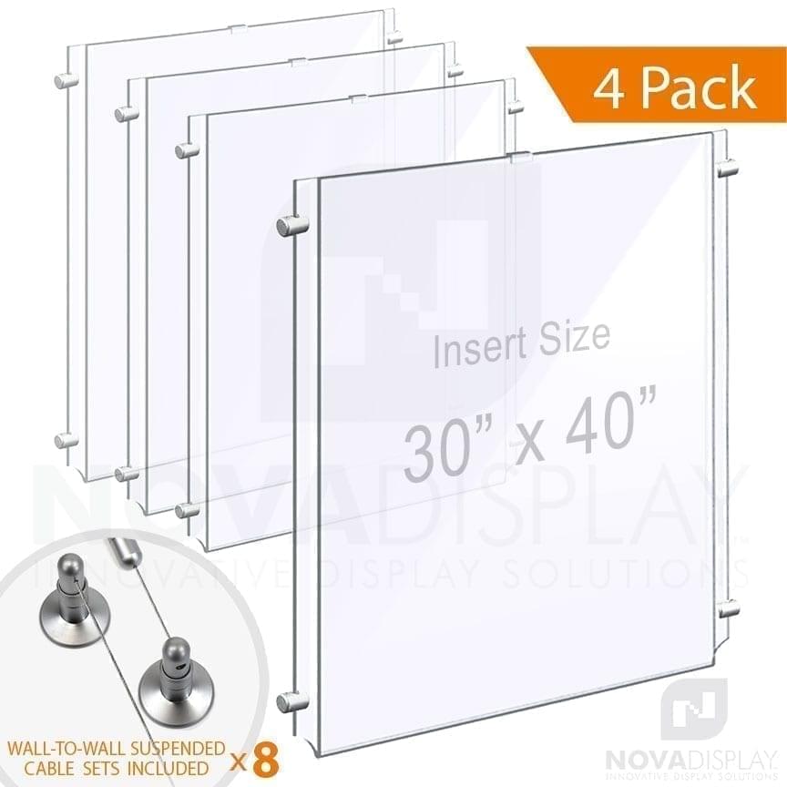 Wall-to-Wall Cable Suspended 1/8″ Clear Acrylic Poster Holder / Portrait Format