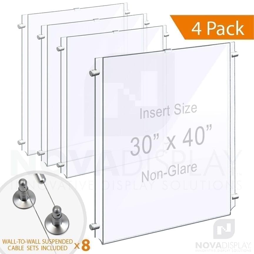 Wall-to-Wall Cable Suspended 1/8″ Non-Glare Acrylic Poster Holder / Portrait Format