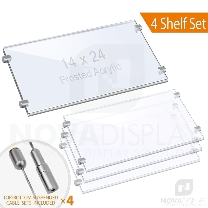 Cable Suspended 3/8″ Frosted Acrylic Shelf Display with Laser-Cut Polished Edges