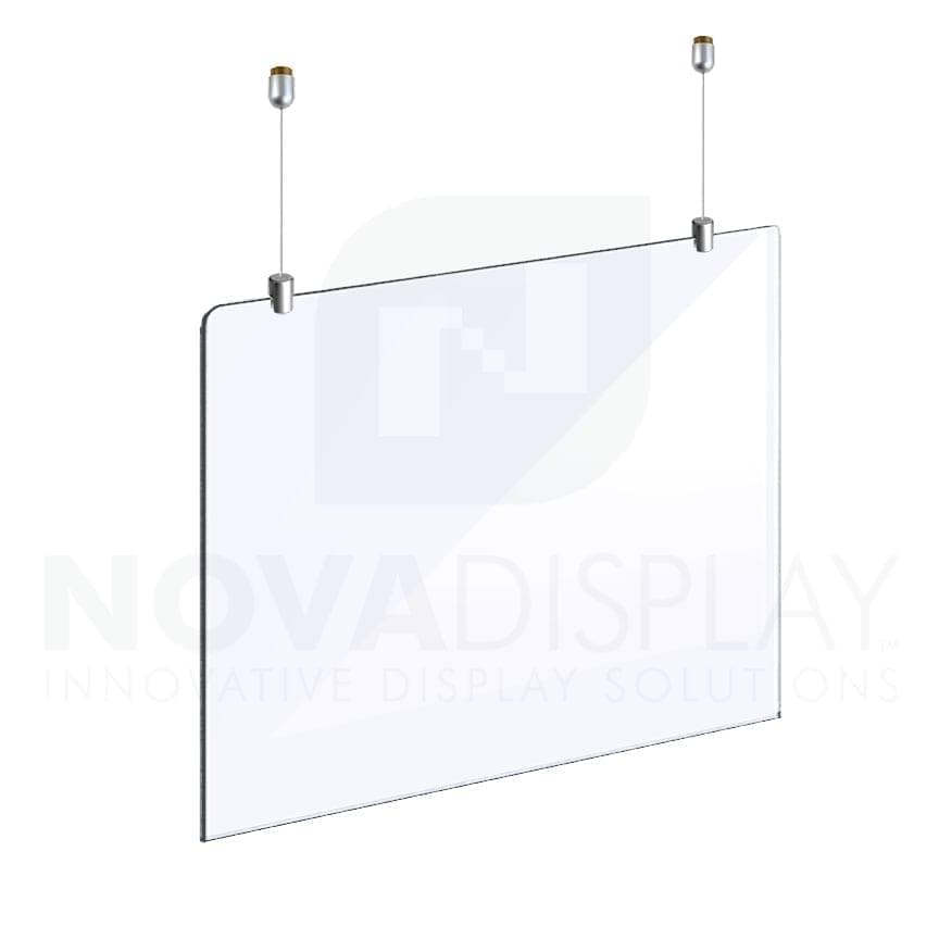Countertop Acrylic Sneeze Guard – Suspended on Cable Display System