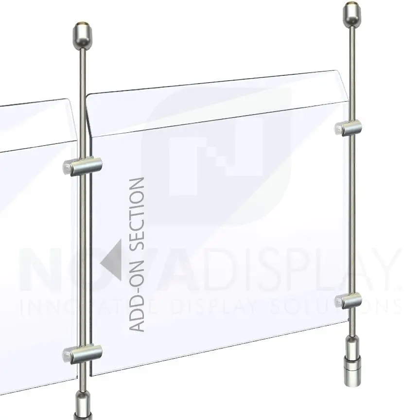Countertop Acrylic Sneeze Guard / Modular – Suspended on 6mm Dia. Rod Display Systems (up to 10 feet high)