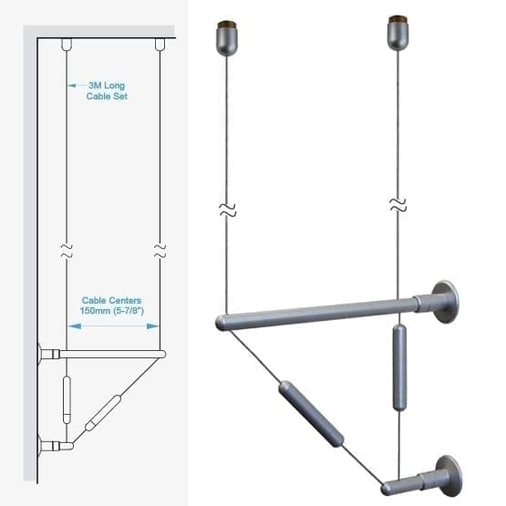 C2CW-15 Double-Cable Assembly with Ceiling Fixings and Wall Brackets