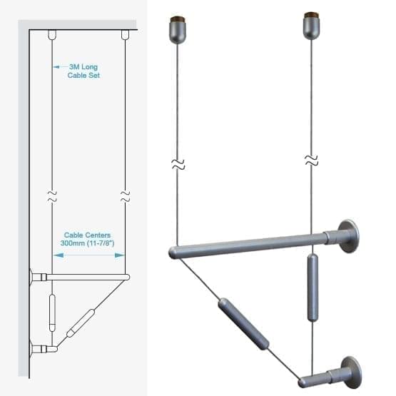 C2CW-30 Double-Cable Assembly with Ceiling Fixings and Wall Brackets