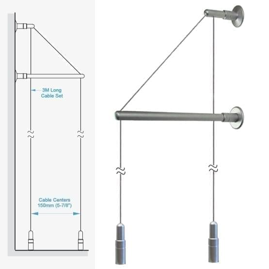 C2WF-15 3.0M (9' 10") Long 1.5mm (1/16") Diameter Double-Cable Assembly with Wall Brackets and Floor Fixings
