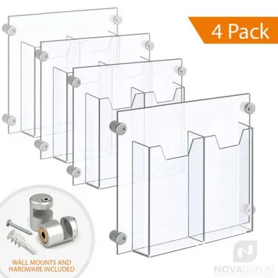 Acrylic Leaflet Dispenser – Double Pocket / Edge-Grip Wall Mounted. Insert Size: 3.5″W x 8.5″H Tri-Fold / QTY 4