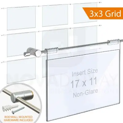 Hook-on Acrylic Info/Poster Display – Non-Glare. Insert Size: 17"W x 11"H / 3 x 3 GRID