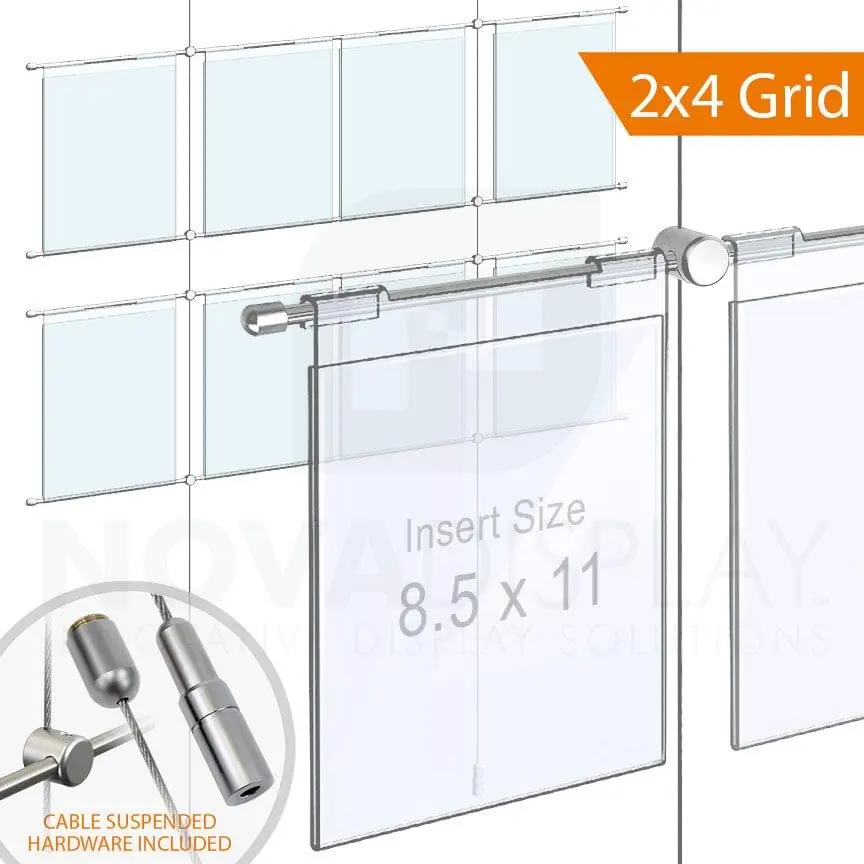 Acrylic Poster Display | Cable Suspended Hook-on Info/Poster Holders